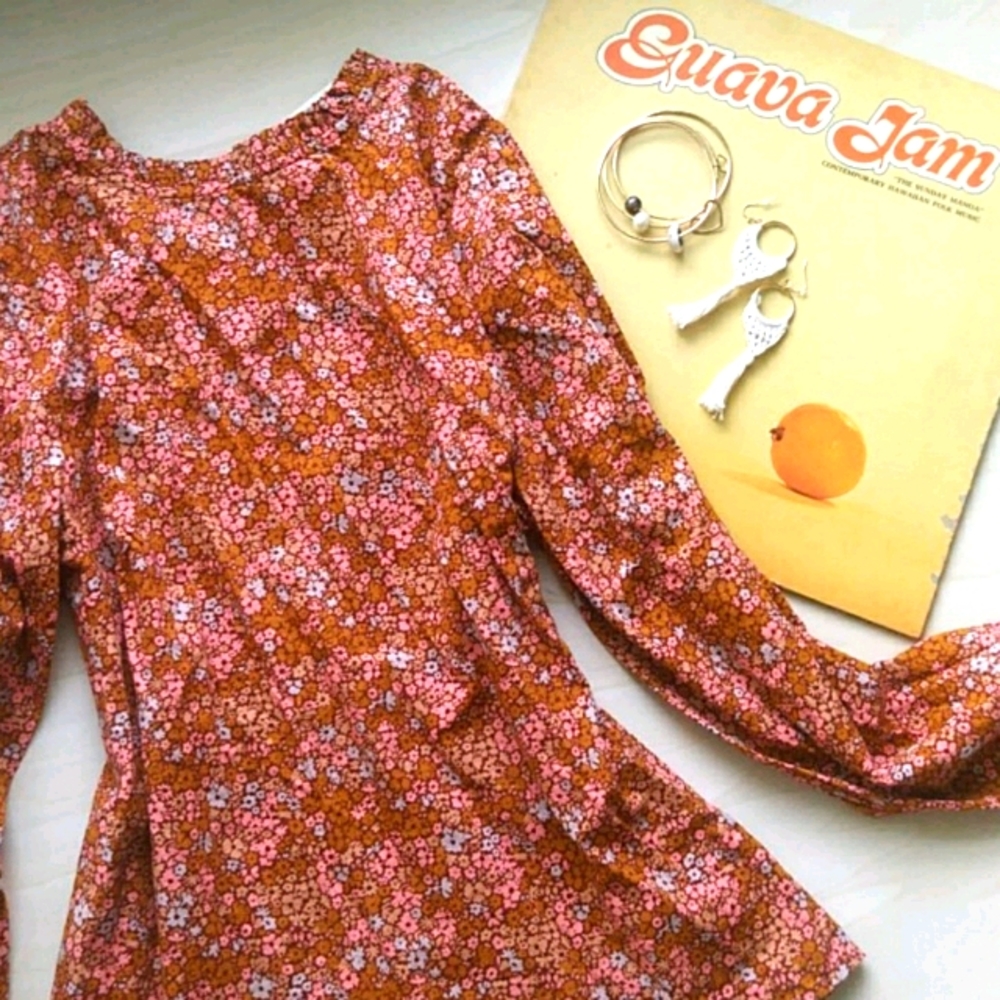 Retro Style Floral Long Sleeve Blouse